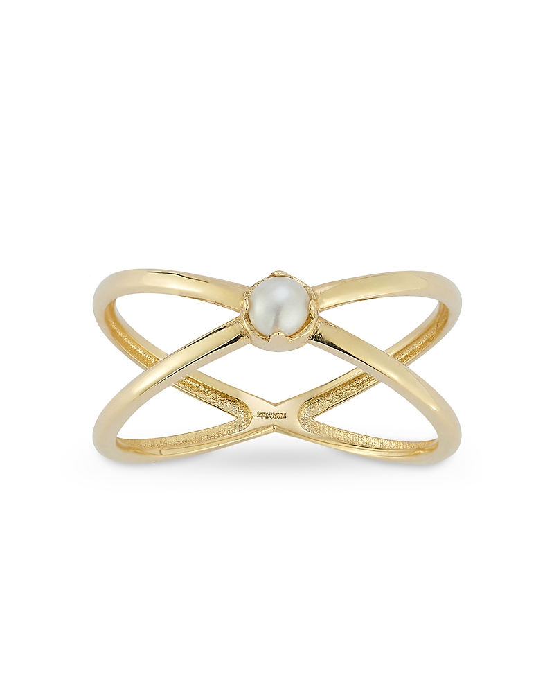 Bloomingdale's Fine Collection Cultured Pearl Crossover Ring in 14K Yellow Gold