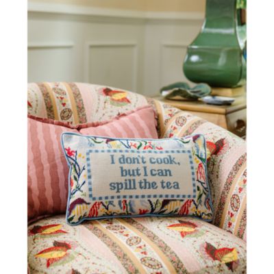 Spill the Tea Needlepoint Pillow, 15" x 9"