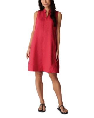 Split V Neck Linen Dress
