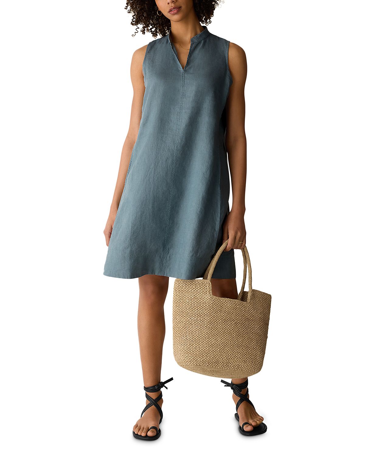 Eileen Fisher Split V Neck Linen Dress