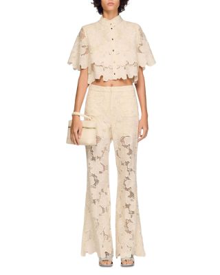 Ame Cropped Floral Guipure Lace Shirt