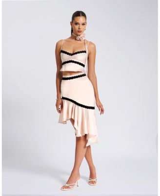  Yahvi Lace Trim Satin Skirt