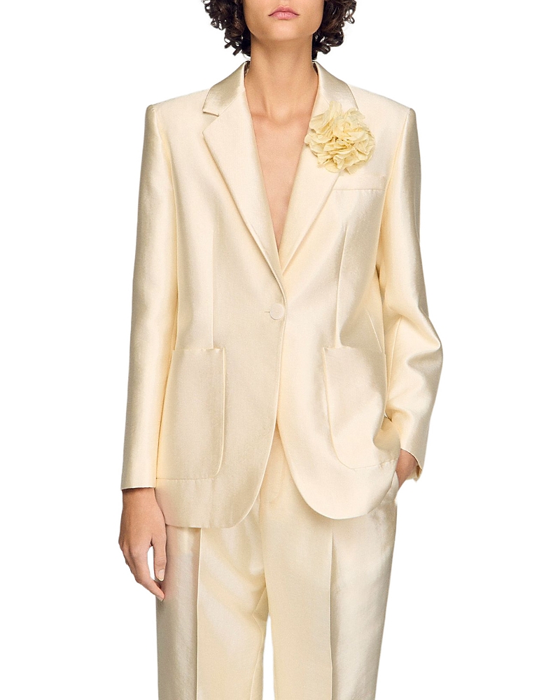 Sandro Satin Jacket with Flower Detail