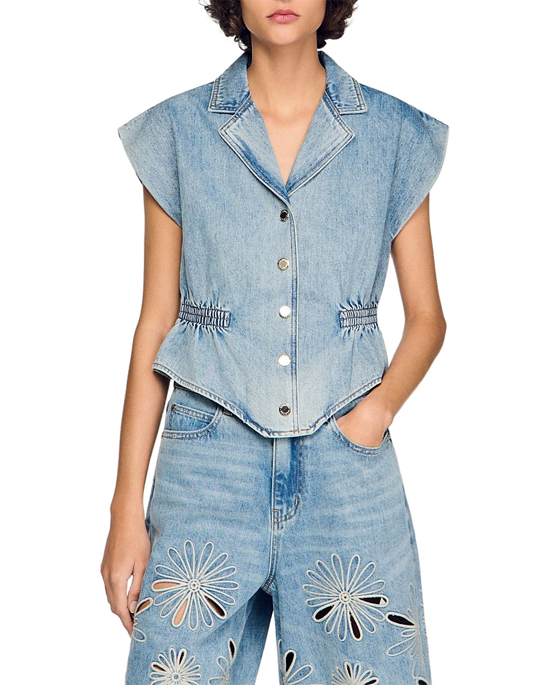 Sandro Denim Top in Blue Jean