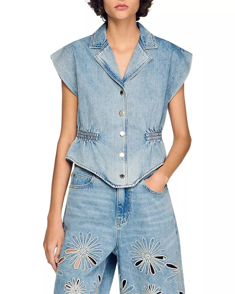 Sandro Denim Top in Blue Jean