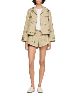 Floral Embroidered Striped Shorts