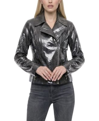  Metis Suede Pythn Printed Moto Zip Jacket