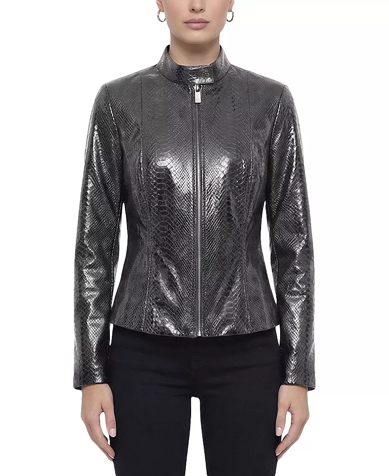 Gorski Metis Suede Pythn Printed Zip Jacket