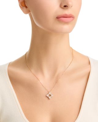18K Yellow Gold Venetian Princess Diamond Flower Pendant Necklace, 17"