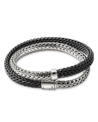 Sterling Silver Icon Rubber Woven Link Wrap Bracelet, 8mm