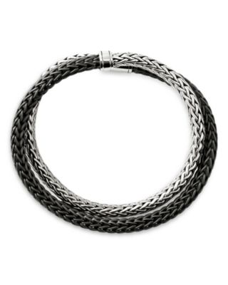 Sterling Silver Icon Rubber Woven Link Wrap Bracelet, 8mm