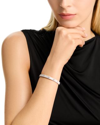 18K White Gold Love in Verona Diamond Flower Satin Bangle Bracelet