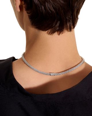 Sterling Silver Icon Diamond Clasp Woven Link Chain Necklace, 18"