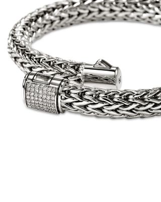 Sterling Silver Icon Diamond Pav&eacute; Clasp Woven Bracelet, 7.5mm
