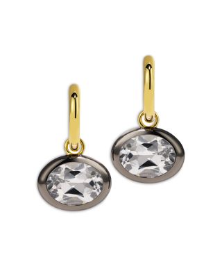 14K Yellow Gold White Topaz Dangle Hoop Earrings