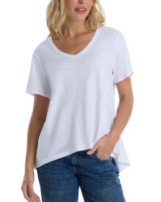  Deep V-Neck Ruched Sleeve Tee
