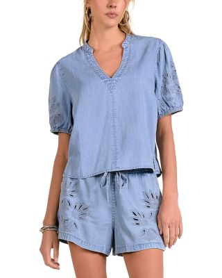 Chambray Split Neck Top
