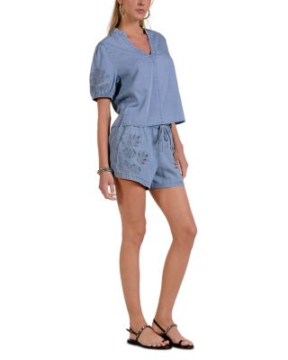 Chambray Split Neck Top