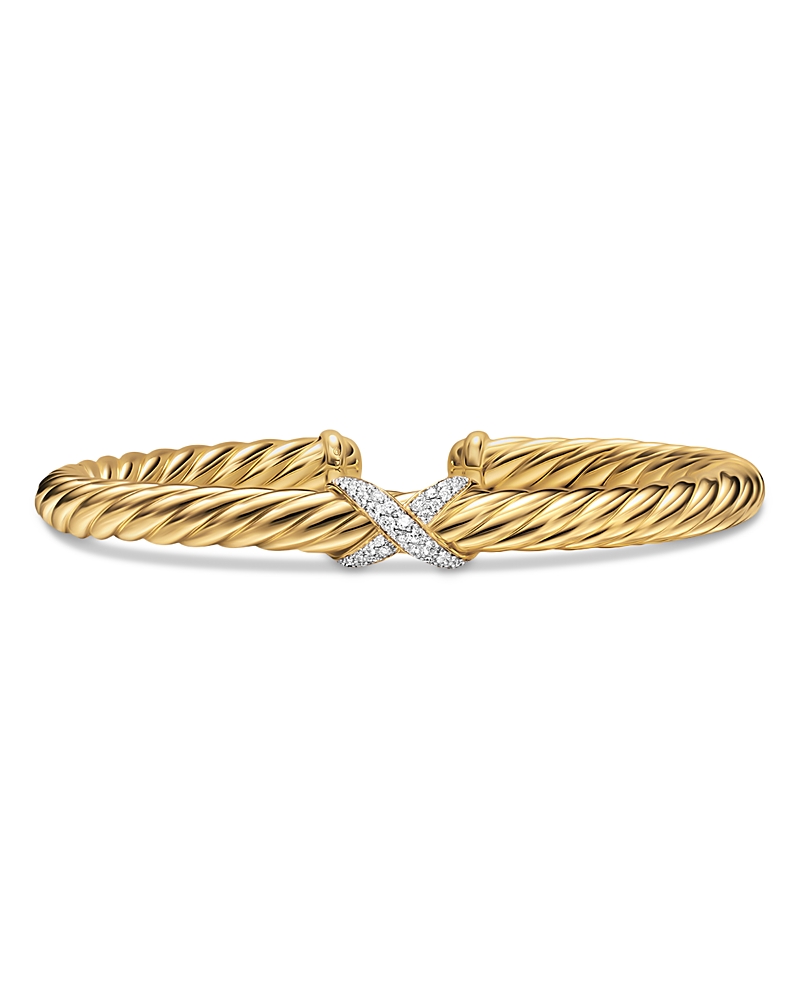 David Yurman Cablespira Flex X Bracelet in 18K Yellow Gold with Diamonds, 6mm
