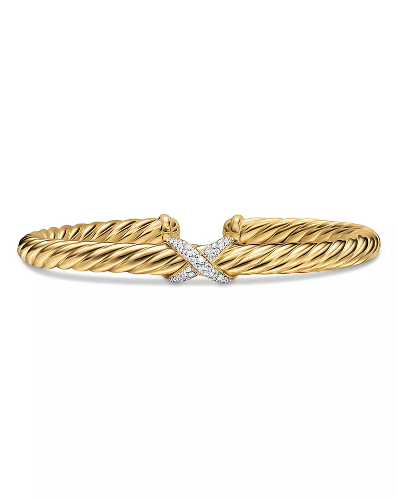 David Yurman Cablespira Flex X Bracelet in 18K Yellow Gold with Diamonds, 6mm