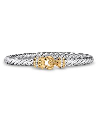 Cable Flex&reg; Buckle Bracelet in Sterling Silver with 14K Yellow Gold and Diamonds, 6mm