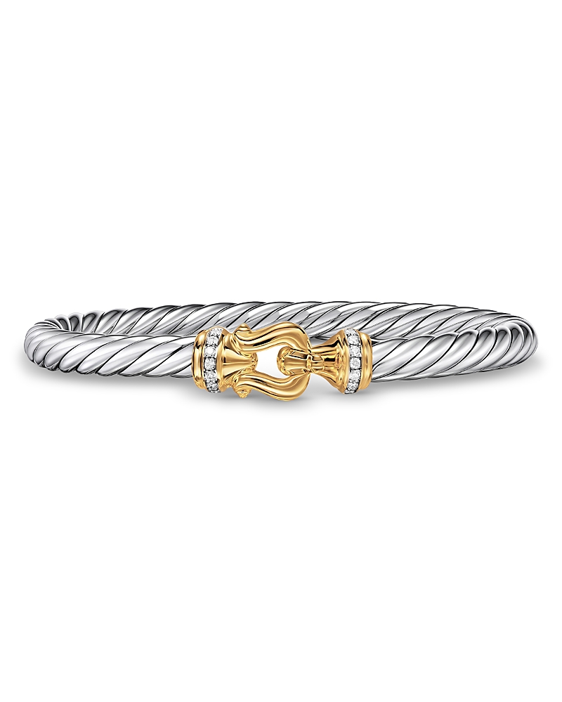 David Yurman Cable Flex Buckle Bracelet in Sterling Silver with 14K Yellow Gold and Diamonds, 6mm