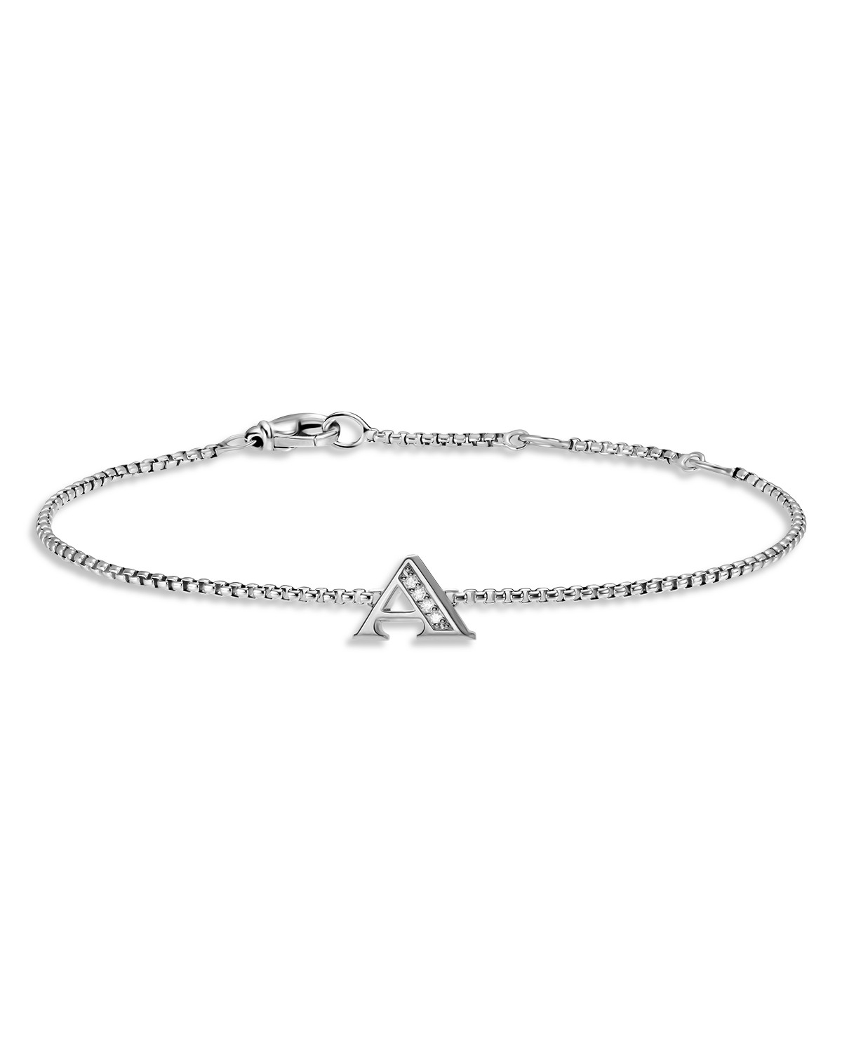 Petite Initial Chain Bracelet in Sterling Silver with Diamonds