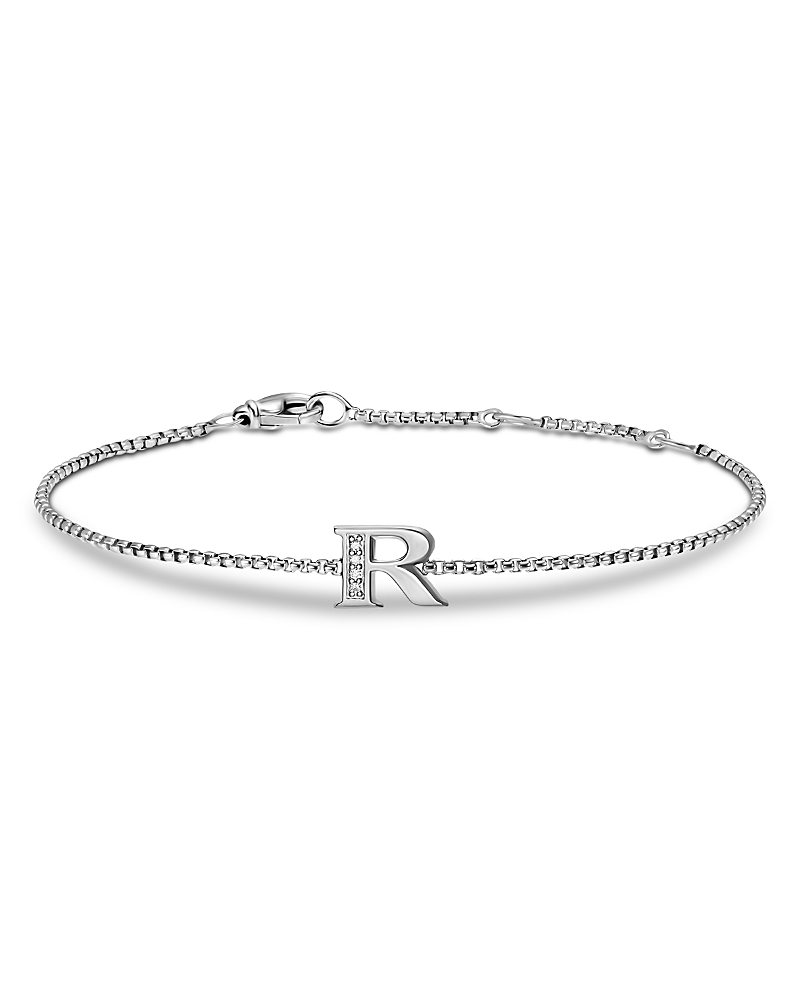 David Yurman Petite Initial Chain Bracelet in Sterling Silver with Diamonds