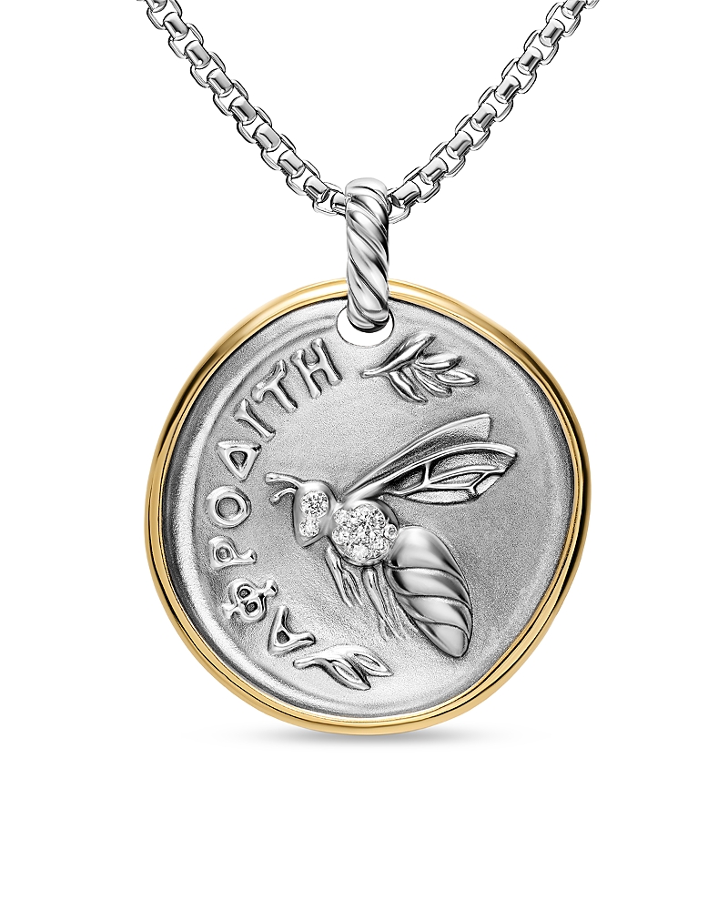 David Yurman Aphrodite Medallion Amulet in Sterling Silver with 14K Yellow Gold and Diamonds, 29.5mm · OS