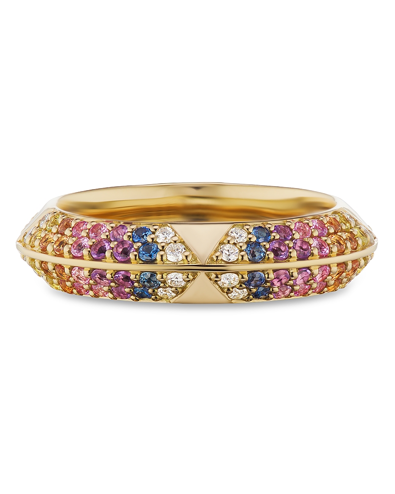 Harwell Godfrey 18K Yellow Gold Knife Edge Rainbow Sapphire & Diamond Band