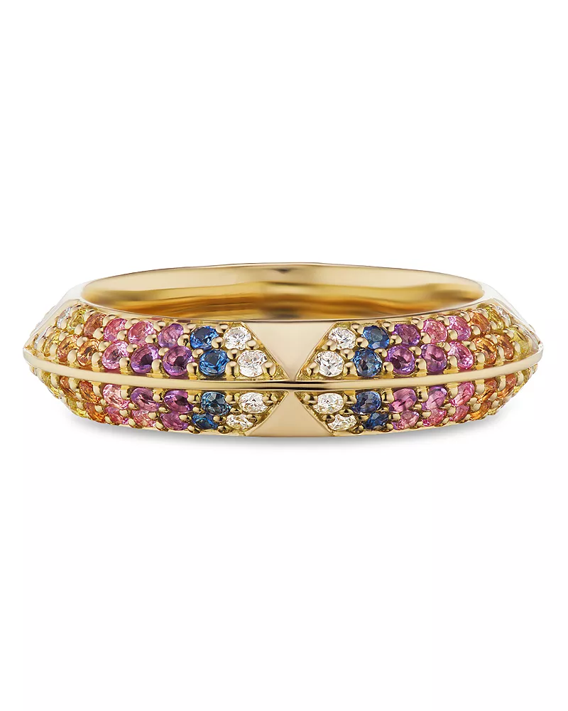 Harwell Godfrey 18K Yellow Gold Knife Edge Rainbow Sapphire & Diamond Band