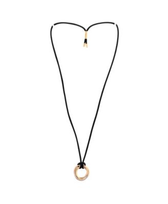  Medium Trinity on Cord Necklace Silk Cord with 18K Tricolor Gold, 13.5"