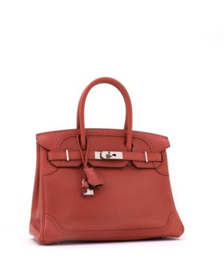 Birkin 30 Handbag Orange Clemence and Evercolor with Palladium Hardware