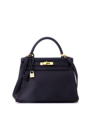 Kelly 28 Handbag Black Clemence with Gold Hardware