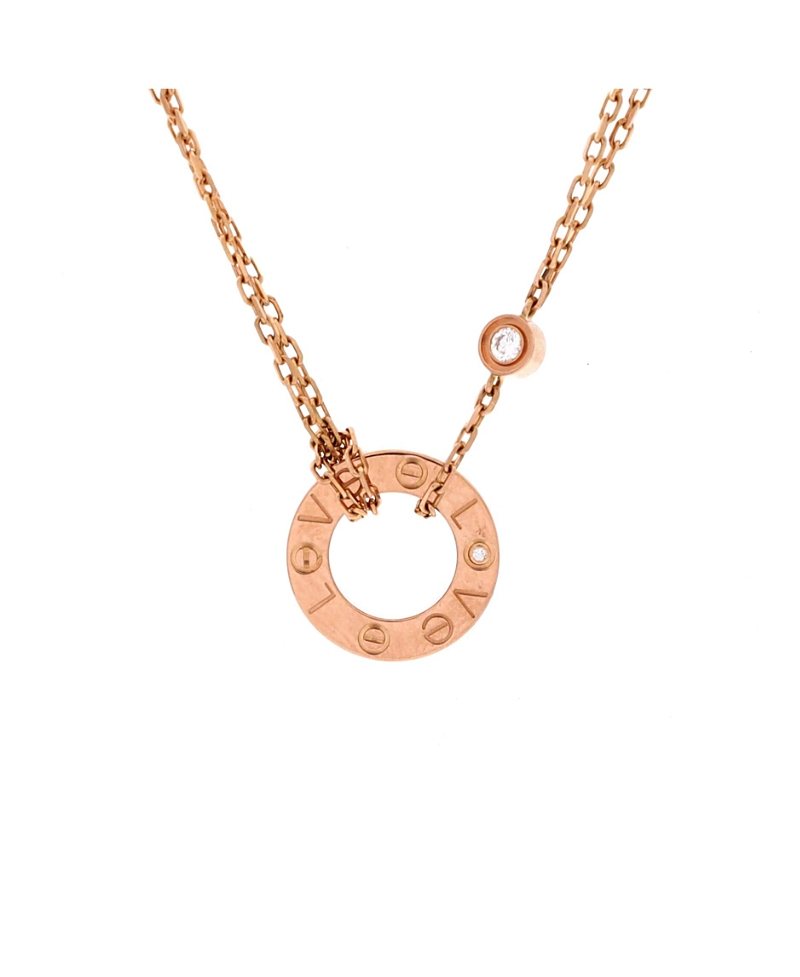 Pre-Owned Cartier 2 Diamonds Love Pendant Necklace 18K Rose Gold and Diamonds, 16.25"
