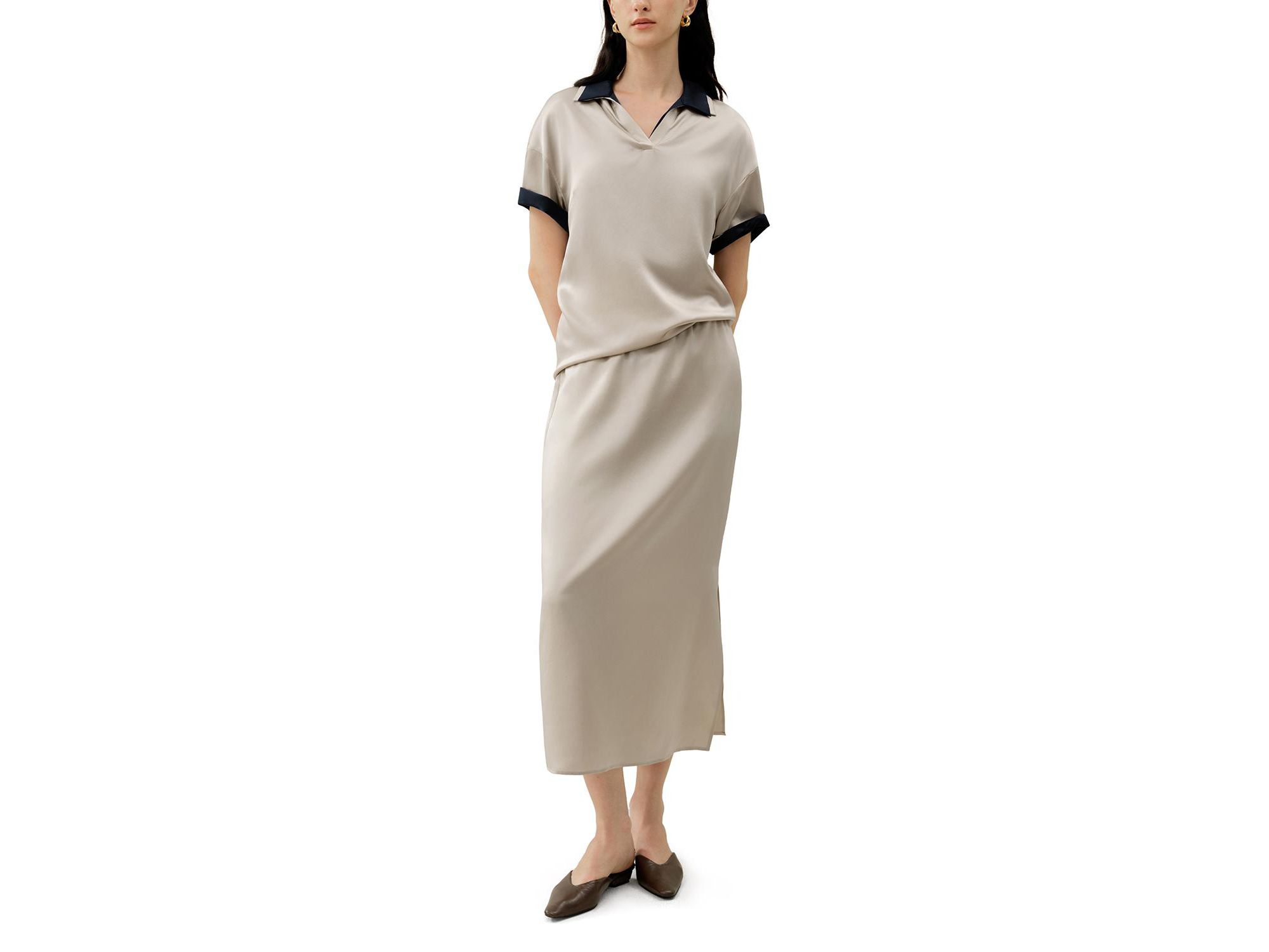 Washable Silk Charmeuse Pull-on Skirt — Image 7