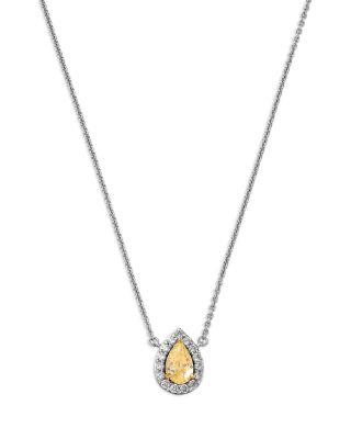 Yellow & White Diamond Pear Halo Pendant Necklace in 18K Yellow & White Gold, 0.65 tcw