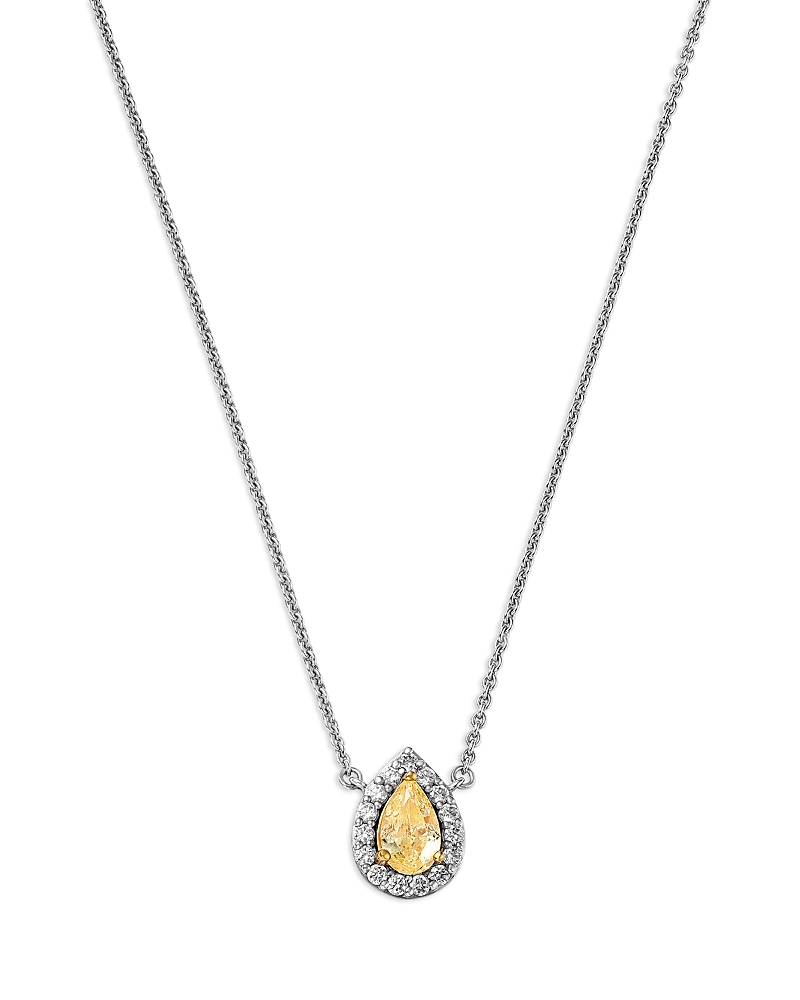 Bloomingdale's Fine Collection Yellow & White Diamond Pear Halo Pendant Necklace in 18K Yellow & White Gold, 0.65 tcw