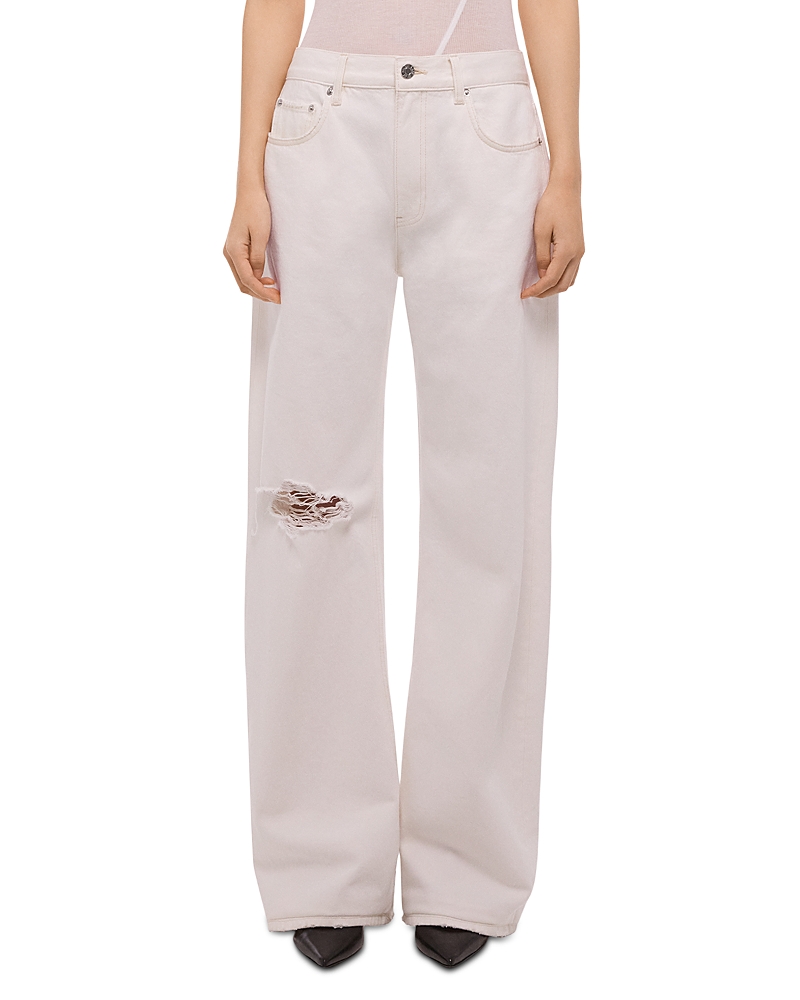 Helmut Lang Distressed High Rise Bootcut Jeans in Matte White