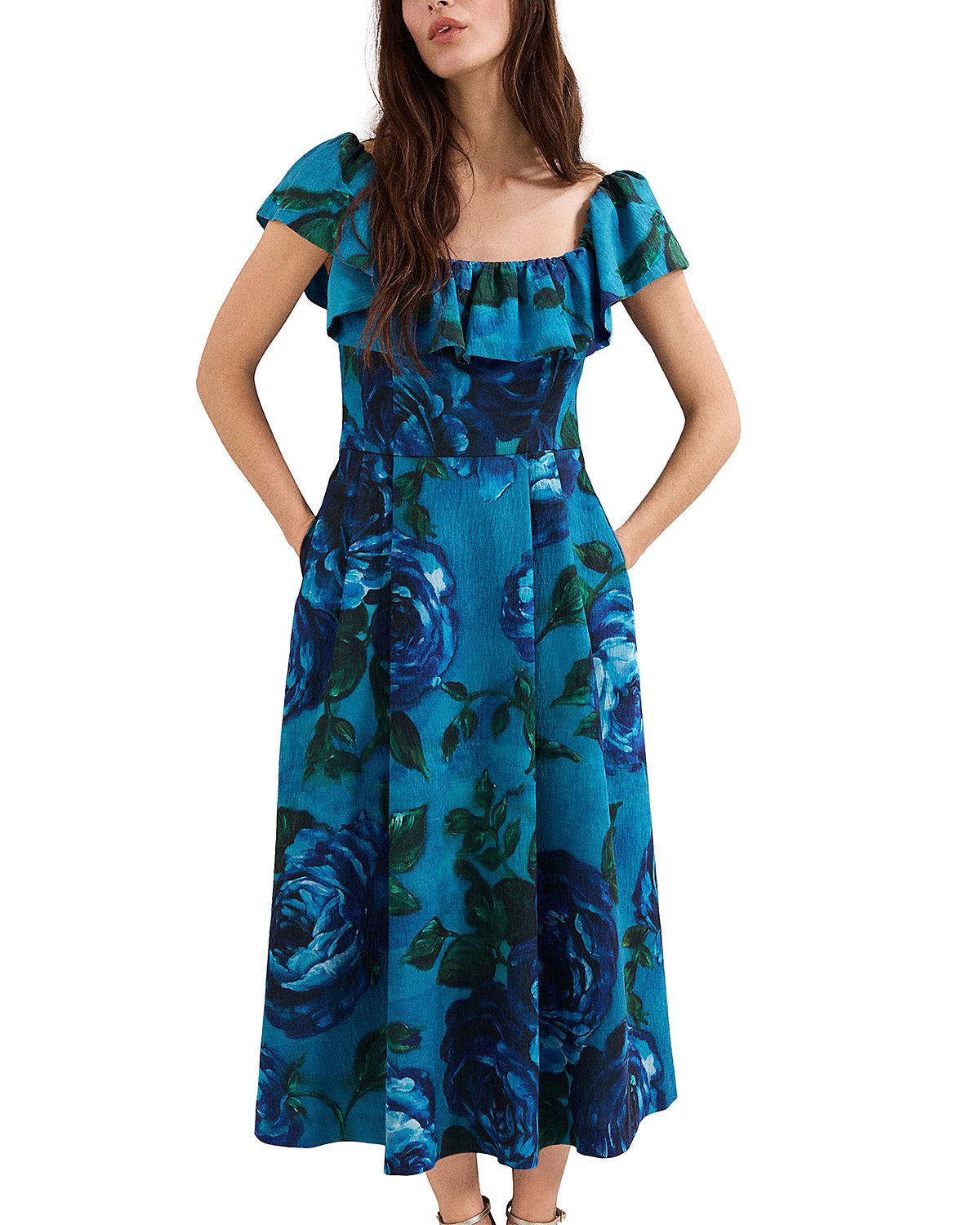 Phase Eight Brianne Blue Floral Ruffle Midi Dress