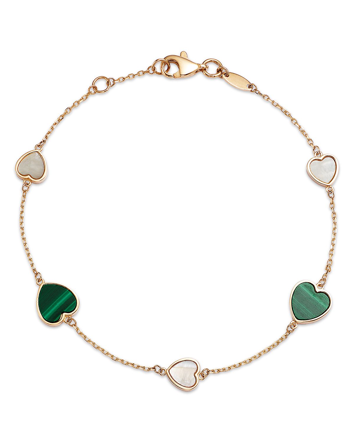 Bloomingdale's Fine Collection Malachite & Mother of Pearl Heart Bezel Chain Link Bracelet