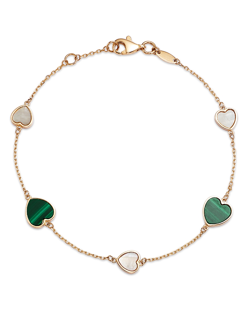 Bloomingdale's Fine Collection Malachite & Mother of Pearl Heart Bezel Chain Link Bracelet in 14K Yellow Gold
