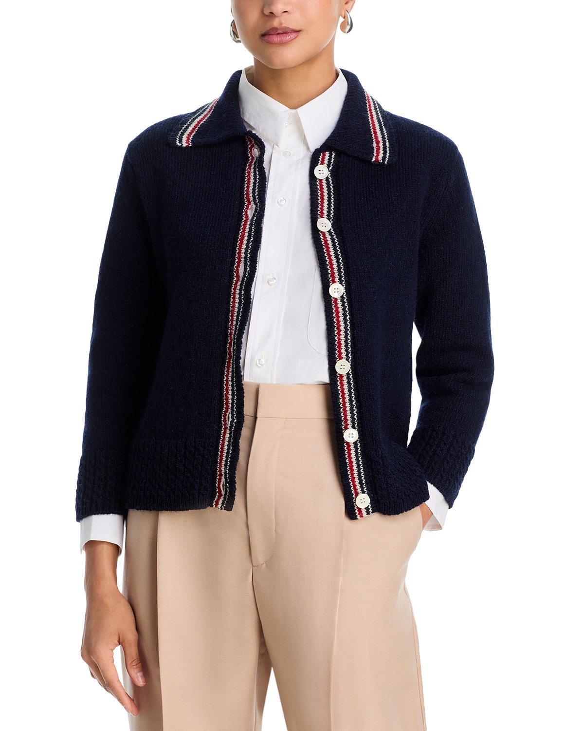 Collared Wool Blend Cardigan
