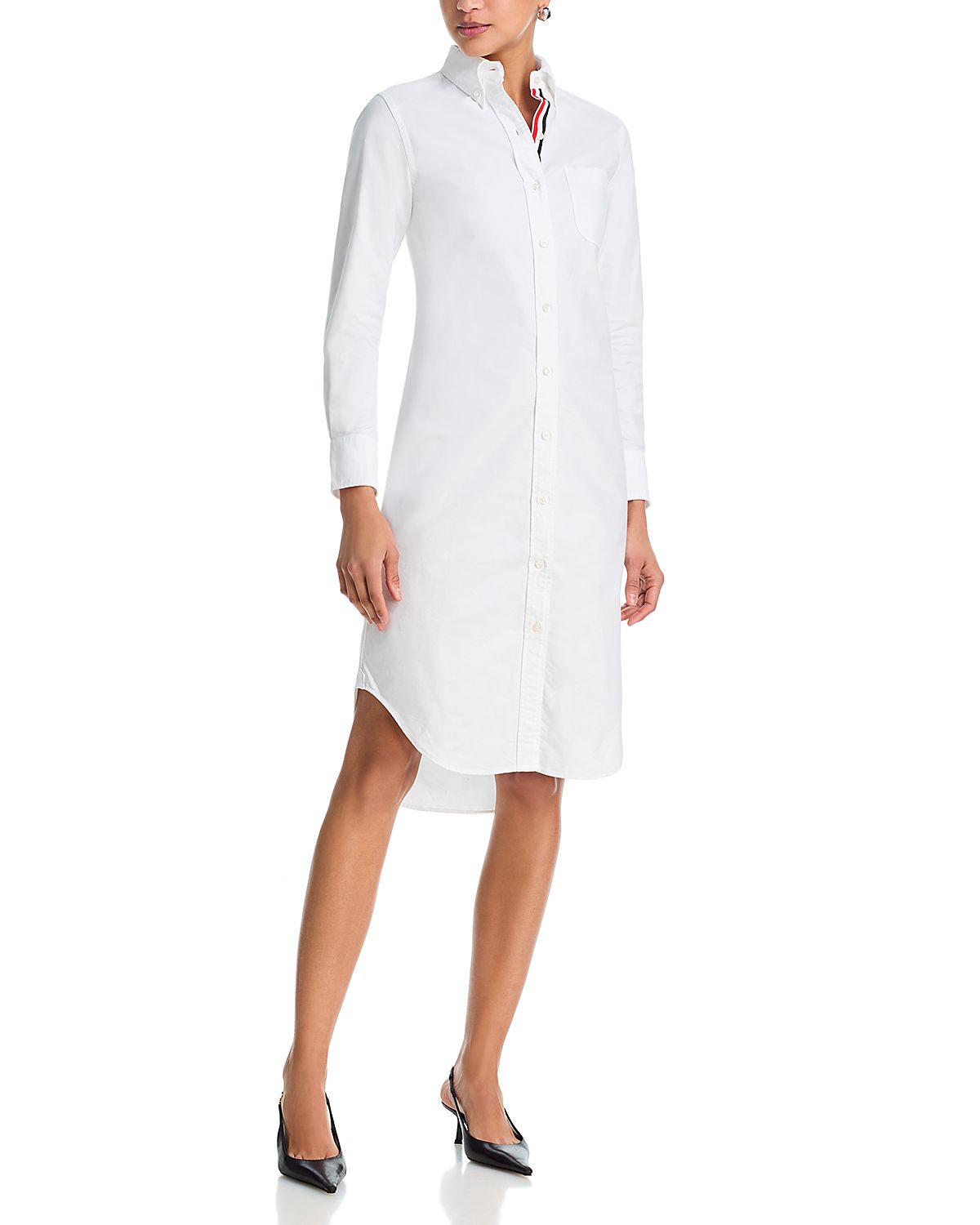 Thom Browne Classic Long Sleeve Button Down Point Collar Shirtdress