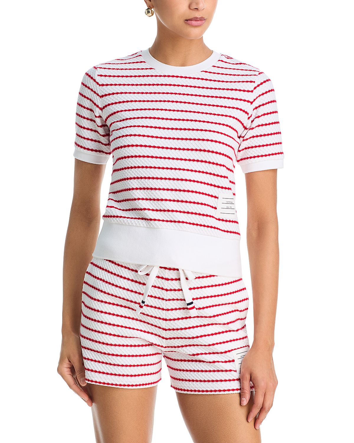 Thom Browne Striped Textured Honeycomb Short Sleeve Tee