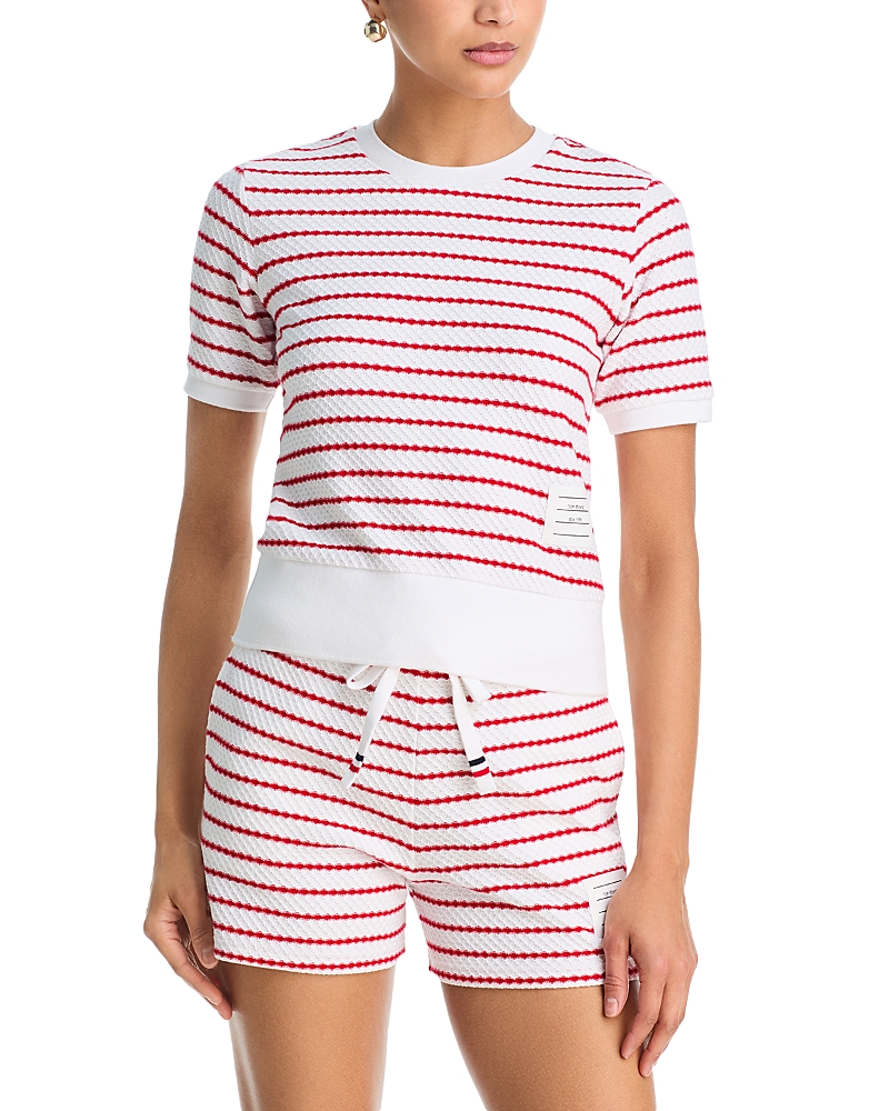 Thom Browne Striped Textured Honeycomb Short Sleeve Tee