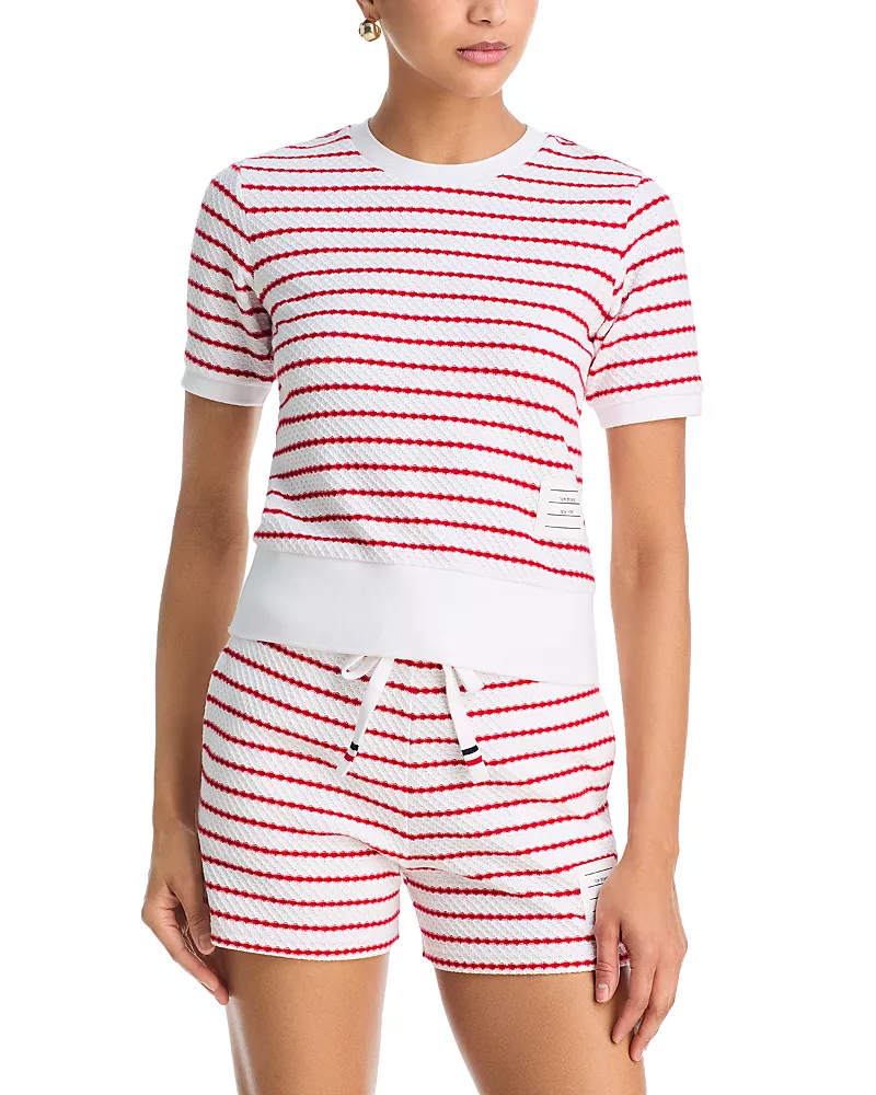 Thom Browne Striped Textured Honeycomb Short Sleeve Tee