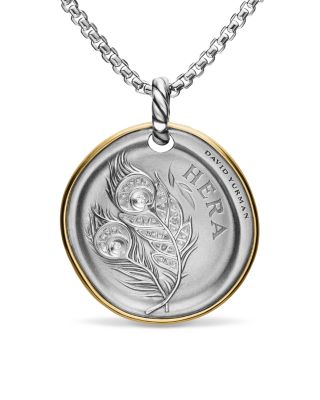 Hera Medallion Amulet in Sterling Silver with 14K Yellow Gold and Diamonds, 29.5mm