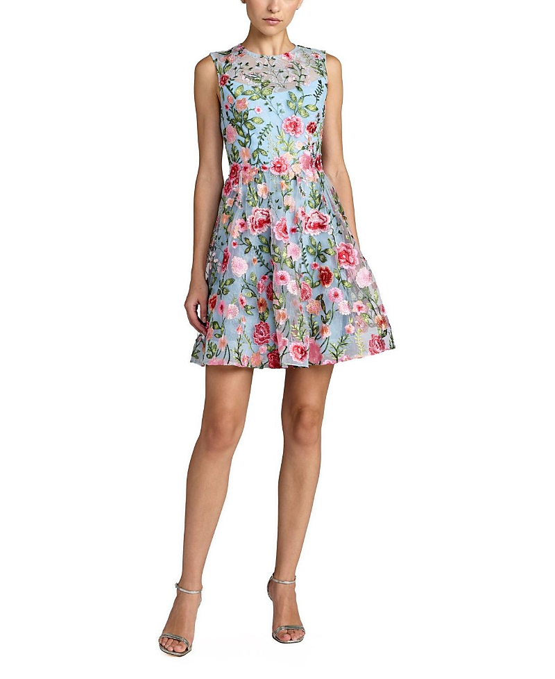 Mac Duggal Floral Embroidered Sleeveless A-Line Mini Dress