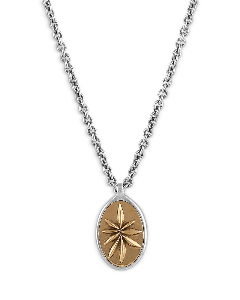 John Varvatos Men's Brass & Sterling Silver Distressed Artisan Star Disc Pendant Necklace, 24